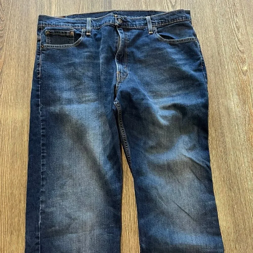 Levis Signature Straight Jeans Mid Rise Whisker Denim Dark Wash Blue Size 40x32